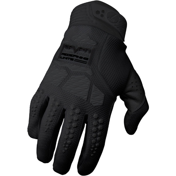 Product image of Seven MX rival ascent glove black black 1 7696119e 9894 4b12 bf89 f23bdfe51bab motocross gloves showing fit, construction, and colorway | Available at BTO Sports