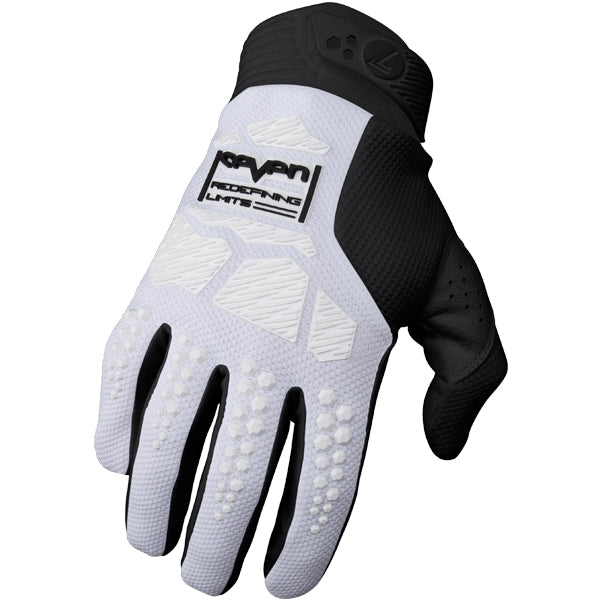 Product image of Seven MX rival ascent glove white black 1 cdc5d251 4eba 47a8 9b28 f1b1716e53c5 motocross gloves showing fit, construction, and colorway | Available at BTO Sports