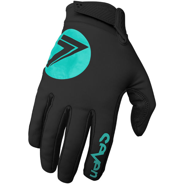 Product image of Seven MX zero cold weather gloves black aqua 97211d06 6354 4df6 ab69 b4808696d08b motocross gloves showing fit, construction, and colorway | Available at BTO Sports