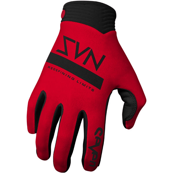 Product image of Seven MX zero contour glove red 4895a89c ef8b 41ae 9bb5 229a6f081390 motocross gloves showing fit, construction, and colorway | Available at BTO Sports