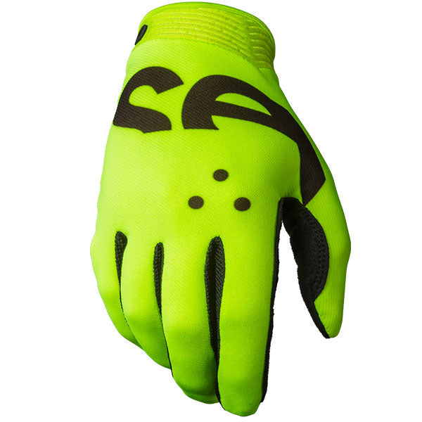 Product image of Seven MX zero crossover glove fluorescent yellow fcef5408 754e 43f1 896e afa08137162f motocross gloves showing fit, construction, and colorway | Available at BTO Sports