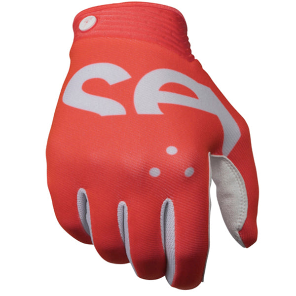 Product image of Seven MX zero crossover glove coral 36629de4 4ac0 4099 a490 48c5df1f3dc6 motocross gloves showing fit, construction, and colorway | Available at BTO Sports