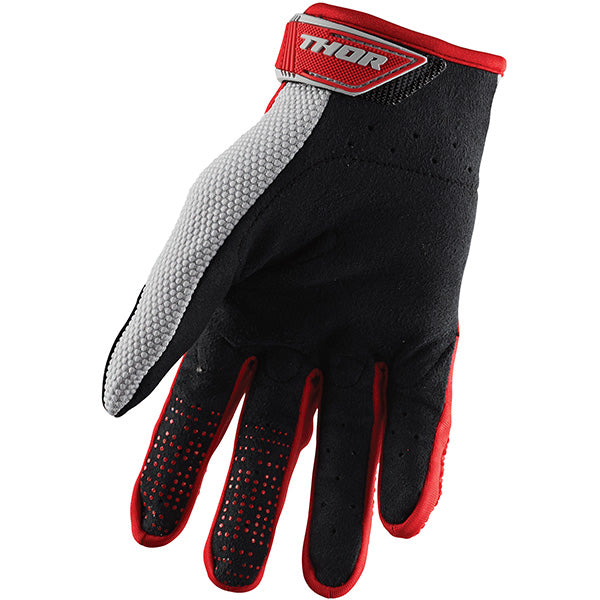 Product image of spectrum glove red gray 1 af65c848 9801 4558 8ec5 b17c28063181 motocross gloves showing fit, construction, and colorway | Available at BTO Sports