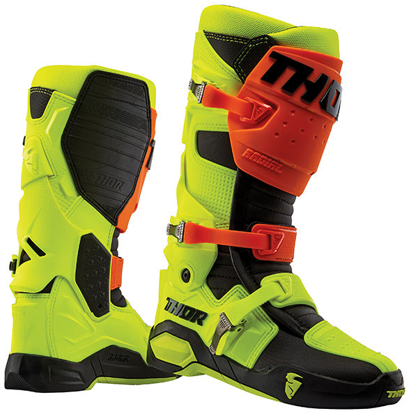 Product image of thor 2019 radial boot flo yellow 1 6b3b7e5e ad4a 4453 a688 bf250630ebfc motocross boots showing design and colorway | Available at BTO Sports