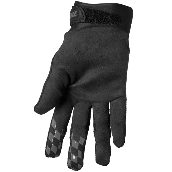 Product image of Thor 22 draft glove black charcoal back motocross gloves showing fit, construction, and colorway | Available at BTO Sports