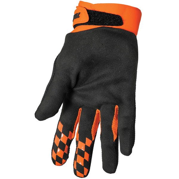 Product image of Thor 22 draft glove black orange back dfe72aa2 1c88 48e8 9ed4 1d835390db0b motocross gloves showing fit, construction, and colorway | Available at BTO Sports
