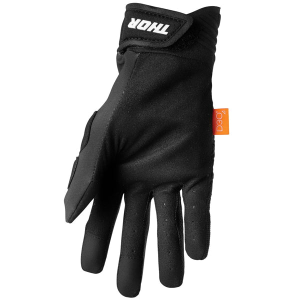 Product image of Thor 22 rebound glove black white back 754ef65b 91c2 47cc a1c7 448ff6bef3e4 motocross gloves showing fit, construction, and colorway | Available at BTO Sports