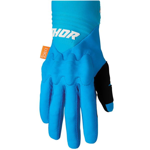 Product image of Thor 22 rebound glove blue white front b3db0223 b9f2 4abf 9fa0 1de140c40c85 motocross gloves showing fit, construction, and colorway | Available at BTO Sports