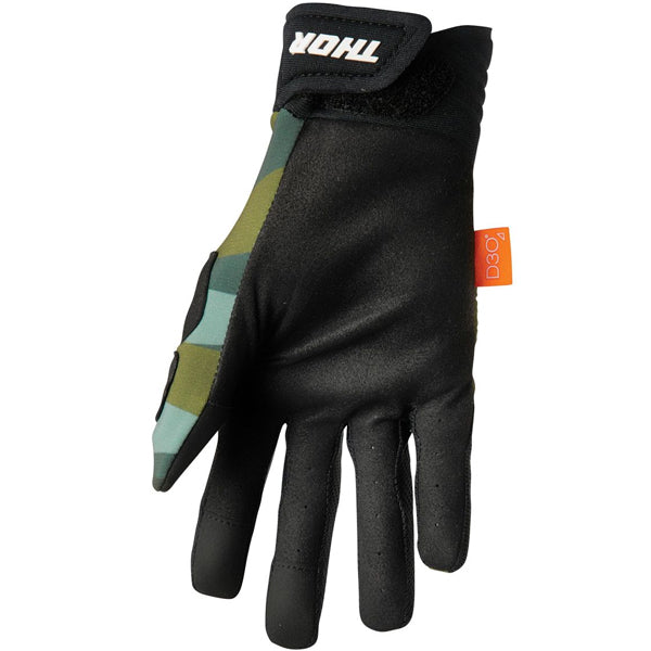 Product image of Thor 22 rebound glove camo black back 94421ce3 109b 4fcc 8f1a c59da34833eb motocross gloves showing fit, construction, and colorway | Available at BTO Sports