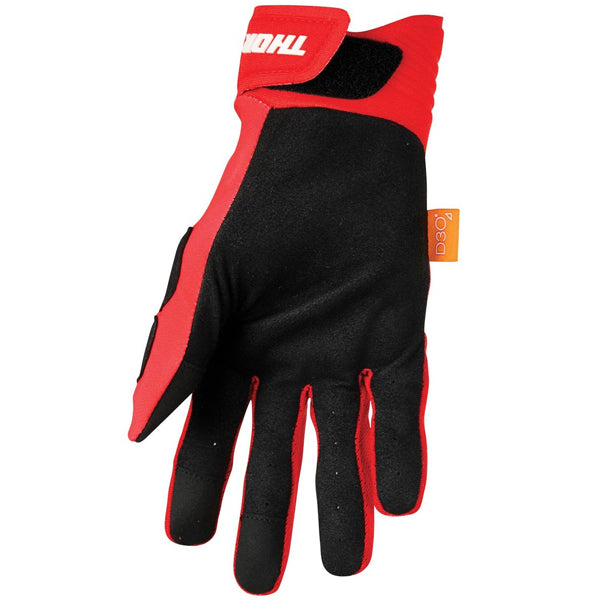 Product image of Thor 22 rebound glove red white back 1728b2c8 50f7 4b3a bae5 c952cb74ceae motocross gloves showing fit, construction, and colorway | Available at BTO Sports
