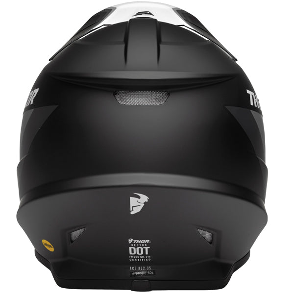 Studio view of Thor - Sector Runner Mips Helmet helmet helmet, in Navy and White, vented chin bar and intake ports, on a clean white background, (SKU 011072) Colors: Black and White, Gray and Teal, Navy and White, Red and Blue Sizes: 2XL, LG, MD, SM, XL, XS