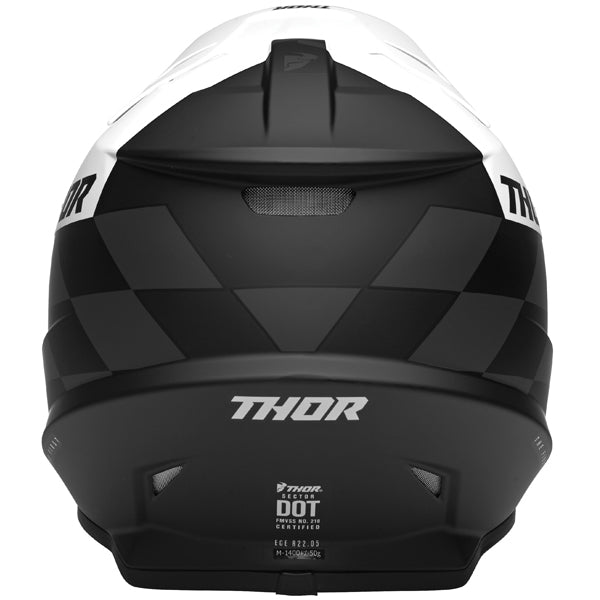 Studio view of Thor - Sector Birdrock Helmet helmet helmet, in Black and White, vented chin bar and intake ports, on a clean white background, (SKU 011073) Colors: Black and White, Gray and Acid Sizes: 2XL, LG, MD, SM, XL, XS