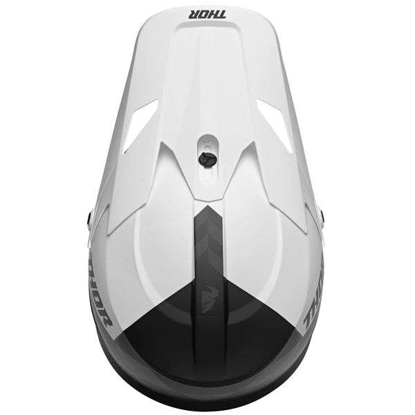 Studio view of Thor - Sector Birdrock Helmet helmet helmet, in Black and White, vented chin bar and intake ports, on a clean white background, (SKU 011073) Colors: Black and White, Gray and Acid Sizes: 2XL, LG, MD, SM, XL, XS