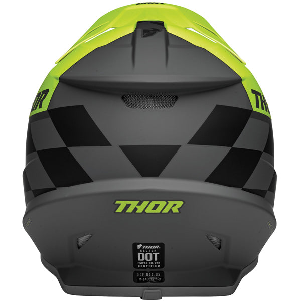 Studio view of Thor - Sector Birdrock Helmet helmet helmet, in Gray and Acid, vented chin bar and intake ports, on a clean white background, (SKU 011073) Colors: Black and White, Gray and Acid Sizes: 2XL, LG, MD, SM, XL, XS