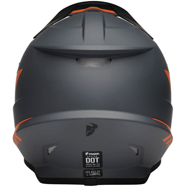 Studio view of Thor - Sector Chev Helmet helmet helmet, in Blue and Light Gray, vented chin bar and intake ports, on a clean white background, (SKU 011073) Colors: Blue and Light Gray, Charcoal and Orange, Gray and Black, Red and Navy Sizes: 2XL, 3XL, 4XL, LG, MD, SM, XL, XS