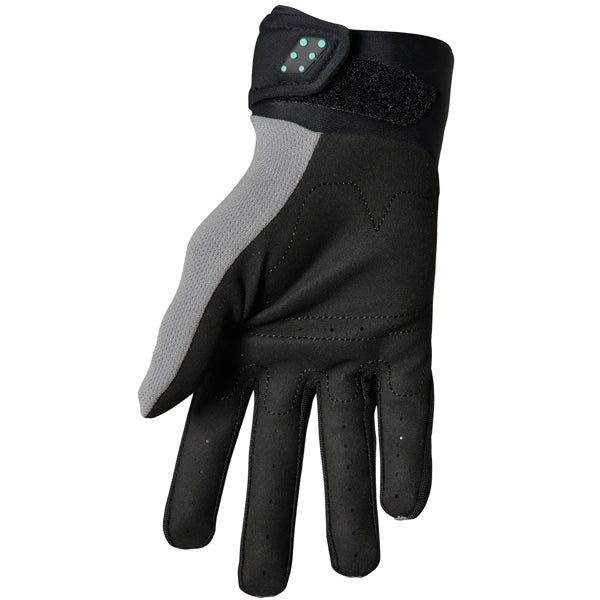 Product image of Thor 22 spectrum glove grey black mint 2 95ddbfb2 b43a 4ed2 a57f 098b09928ba8 motocross gloves showing fit, construction, and colorway | Available at BTO Sports