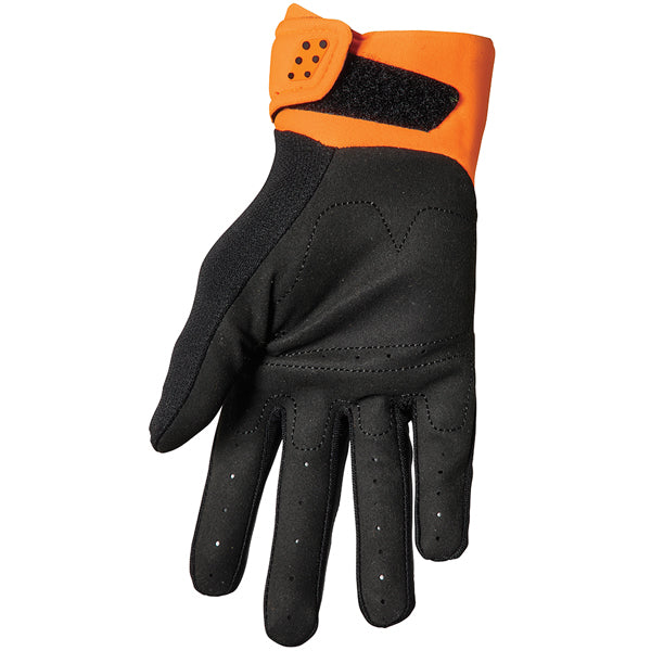 Product image of Thor 22 spectrum glove orange black 2 37ac0713 025e 44e9 8d43 2274884cd92b motocross gloves showing fit, construction, and colorway | Available at BTO Sports