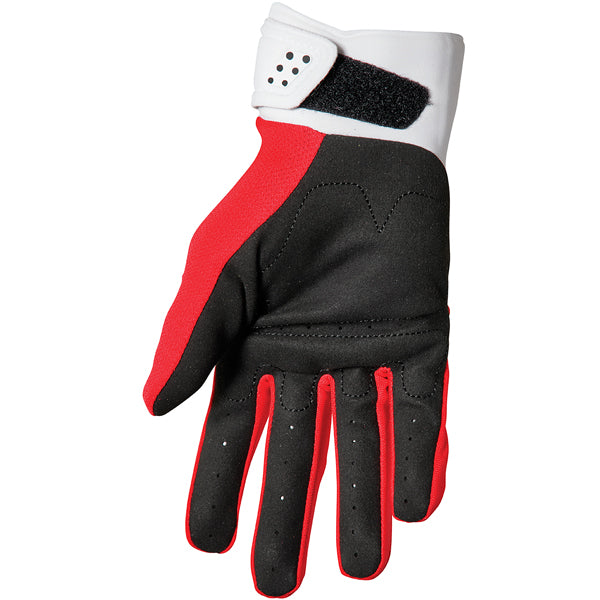 Product image of Thor 22 spectrum glove red white 2 faafbbfc 5f3e 4ed9 b731 d34750c8ddfd motocross gloves showing fit, construction, and colorway | Available at BTO Sports