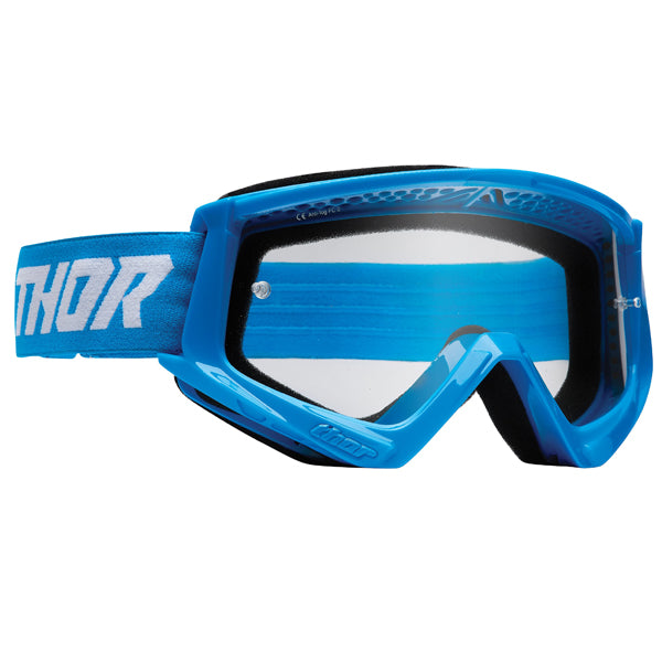 Product image of Thor mx22 combat racer goggle blue white motocross goggles showing frame design, lens style, and colorway