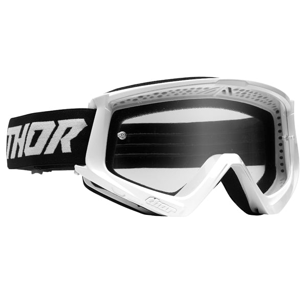 Product image of Thor mx22 combat racer goggle white black motocross goggles showing frame design, lens style, and colorway