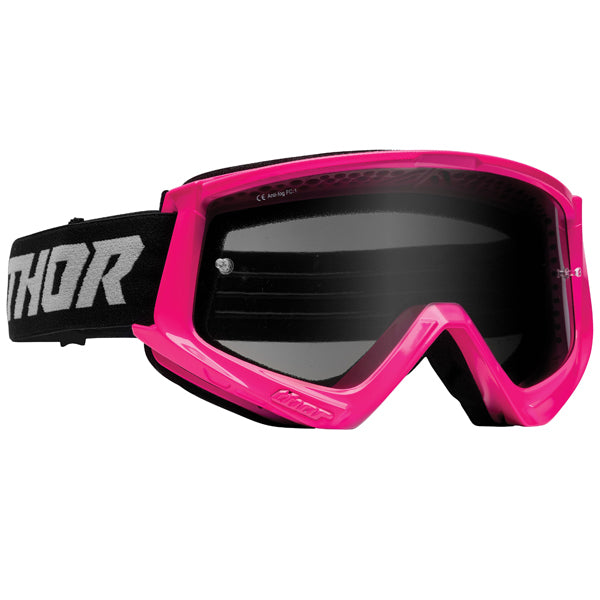 Product image of Thor mx22 combat racer sand goggle flo pink gray motocross goggles showing frame design, lens style, and colorway