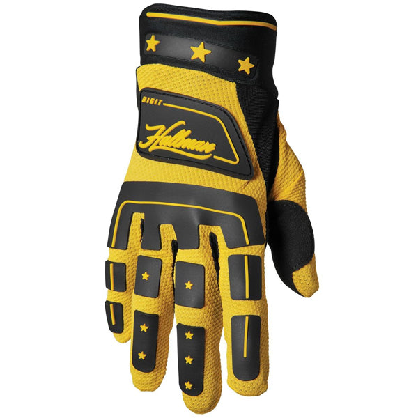 Product image of Thor mx22 hallman digit glove black yellow 1 motocross gloves showing fit, construction, and colorway | Available at BTO Sports