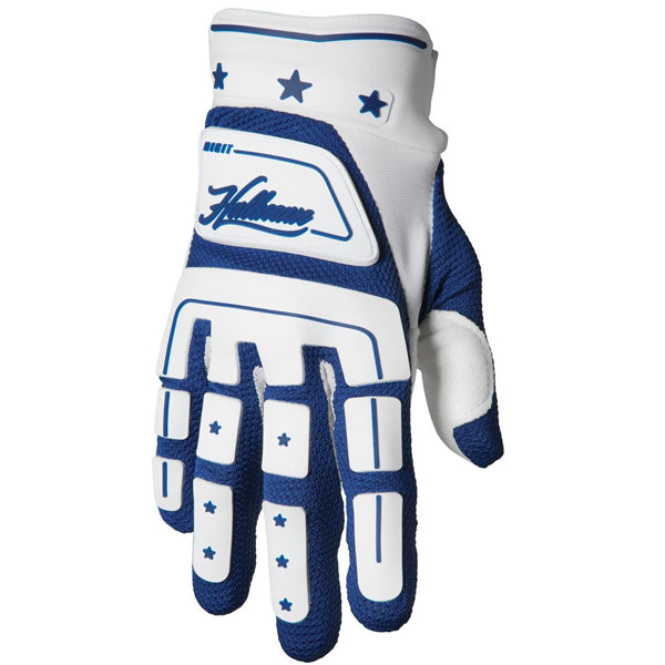 Product image of Thor mx22 hallman digit glove white navy 1 motocross gloves showing fit, construction, and colorway | Available at BTO Sports