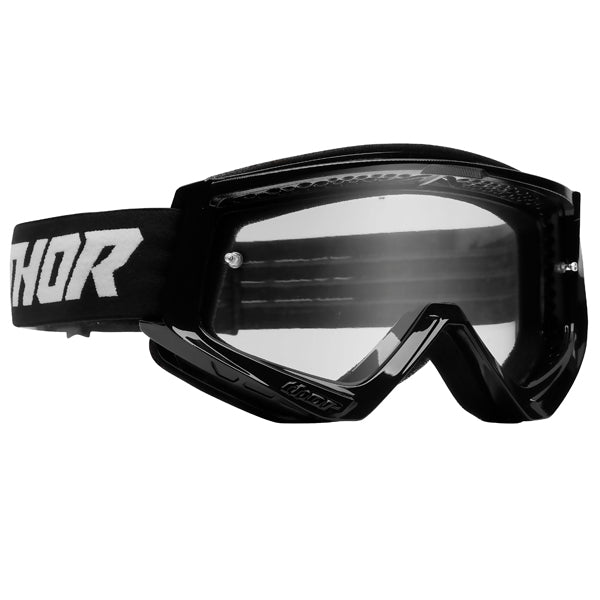 Product image of Thor mx22 youth combat racer goggle black white motocross goggles showing frame design, lens style, and colorway