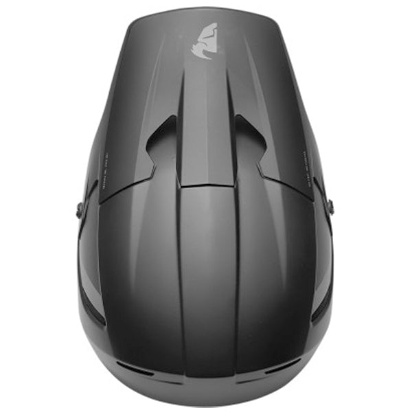 Studio view of Thor - Reflex Blackout Helmet helmet helmet, in Blackout, vented chin bar and intake ports, on a clean white background, (SKU 011068) Colors: Blackout Sizes: 2XL, LG, MD, SM, XL, XS