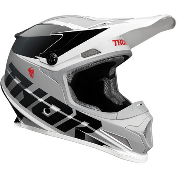 Studio view of Thor - Sector Fader Helmet helmet helmet, in Orange and Magenta, vented chin bar and intake ports, on a clean white background, (SKU 011067) Colors: Acid and Teal, Black and White, Blue and Black, Orange and Magenta, Red and Black Sizes: 2XL, 3XL, 4XL, LG, MD, SM, XL, XS