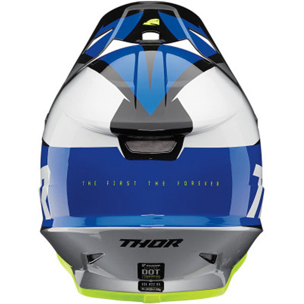 Studio view of Thor - Sector Fader Helmet helmet helmet, in Black and White, vented chin bar and intake ports, on a clean white background, (SKU 011067) Colors: Acid and Teal, Black and White, Blue and Black, Orange and Magenta, Red and Black Sizes: 2XL, 3XL, 4XL, LG, MD, SM, XL, XS