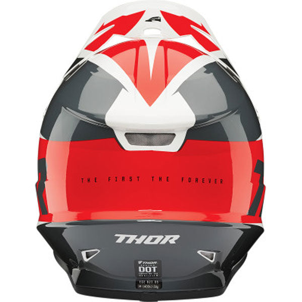 Studio view of Thor - Sector Fader Helmet helmet helmet, in Black and White, vented chin bar and intake ports, on a clean white background, (SKU 011067) Colors: Acid and Teal, Black and White, Blue and Black, Orange and Magenta, Red and Black Sizes: 2XL, 3XL, 4XL, LG, MD, SM, XL, XS