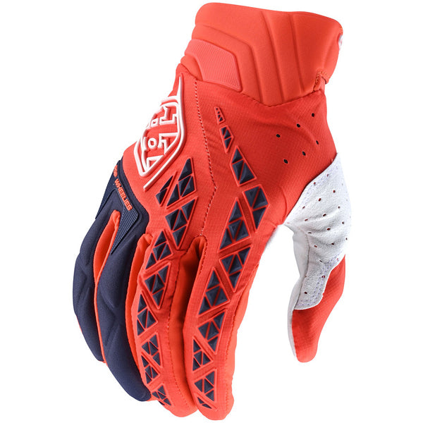 Product image of Troy Lee Designs mx22 se pro gloves orange 1 f0f467 fad9 47ce acb9 eb68072bc57a motocross gloves showing fit, construction, and colorway | Available at BTO Sports