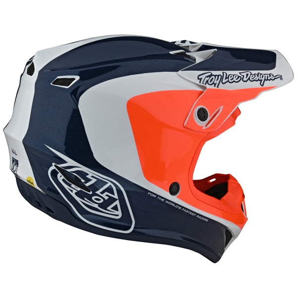 Image of Troy Lee Designs SKU 1121330 SE4 Polyacrylite Corsa Helmet (Youth) Size: Y-MD Colors: NAVY/ORANGE (SKU 1121330)
