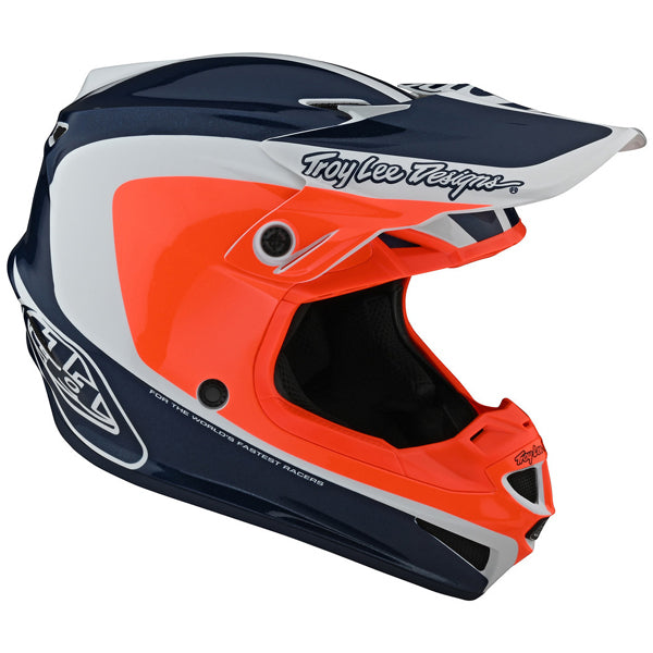 Image of Troy Lee Designs SKU 1121330 SE4 Polyacrylite Corsa Helmet (Youth) Size: Y-MD Colors: NAVY/ORANGE (SKU 1121330)
