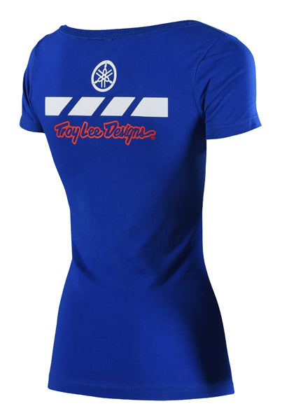 Studio photo on a white background of Troy Lee Designs Yamaha RS2 Tee (Womens); showing tee fit, printed graphics, and crew neckline; SKU 753646225