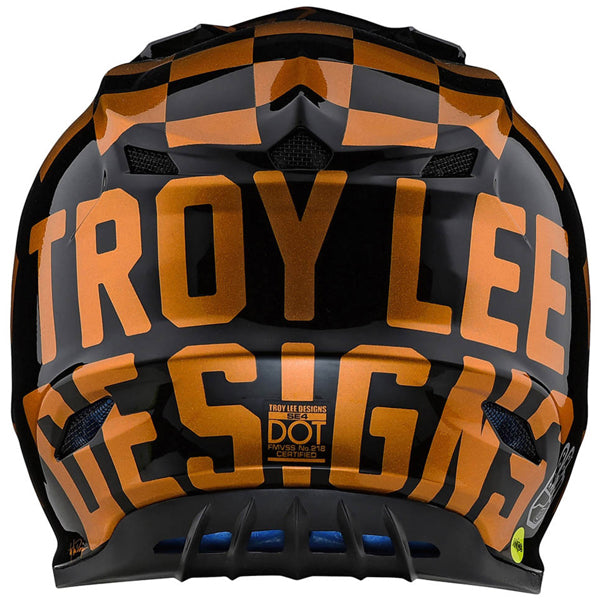 Image of Troy Lee Designs SKU 1090440 SE4 Polyacrylite Checkers Helmet Size: XS Colors: Black / Gold (SKU 1090440)