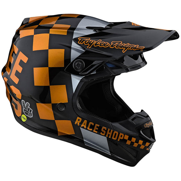 Image of Troy Lee Designs SKU 1090440 SE4 Polyacrylite Checkers Helmet Size: XS Colors: Black / Gold (SKU 1090440)