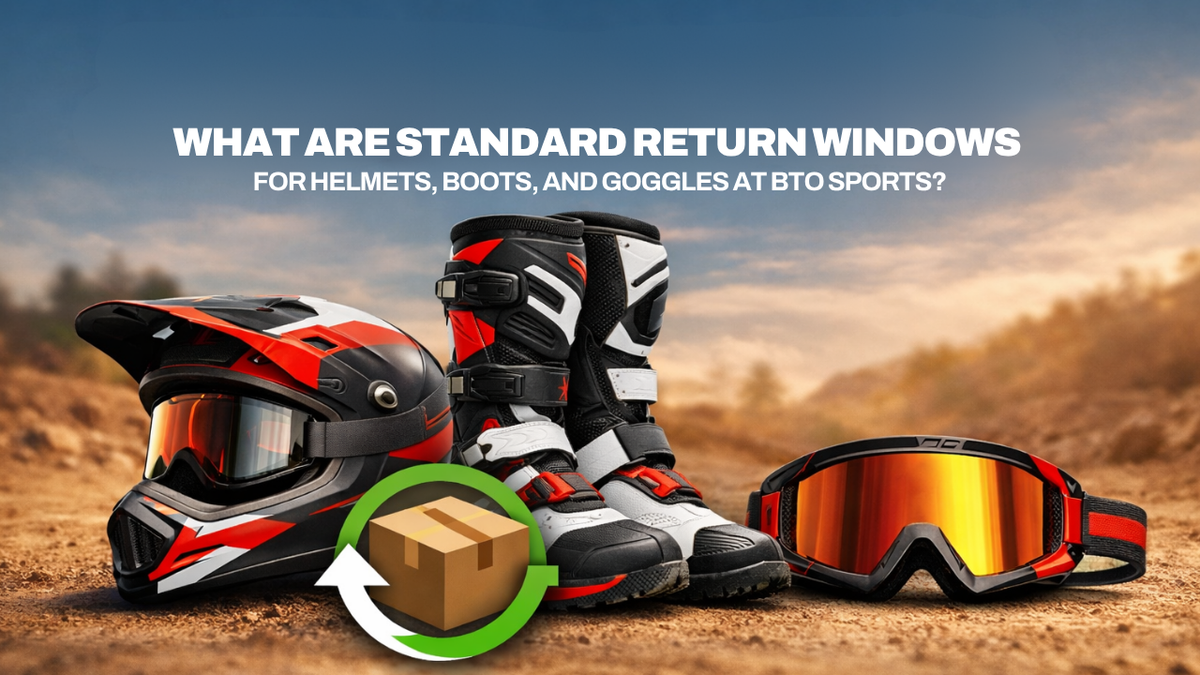 What are standard return windows for helmets, boots, and goggles at BTO Sports?