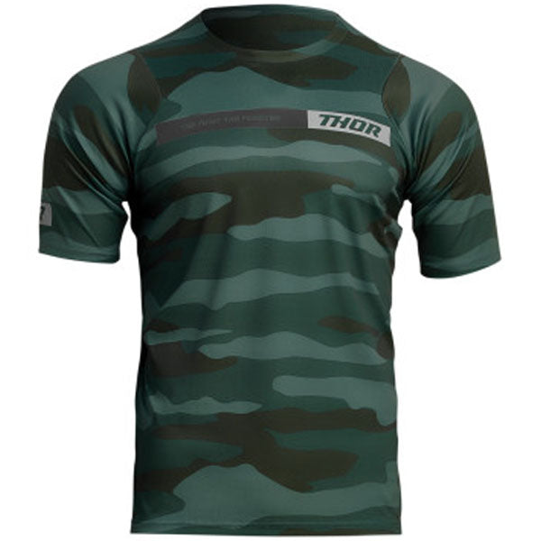 Product image of Thor - Assist Camo Jersey (MTB) SKU:50200019 | Colors: Camo Green, 2X | Sizes: SM–XL | Designed for Mountain Bike, BMX and E-Bike riders | Available at BTO Sports