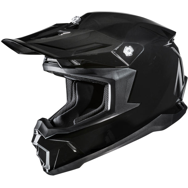 872013703 | A sleek, black full-face motorcycle helmet with a glossy finish, featuring angular design elements, a clear visor, and ventilation vents on the top and sides, set against a plain white background with soft lighting that highlights its contours and reflective surfaces. | Available at BTO Sports