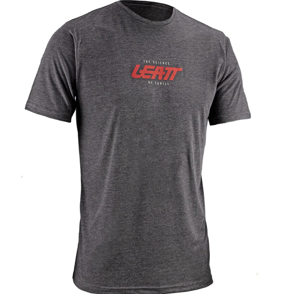 Studio photo on a white background of Leatt Tech T-Shirt; showing tee fit, printed graphics, and crew neckline; SKU 50260816; Sizes: S-3XL