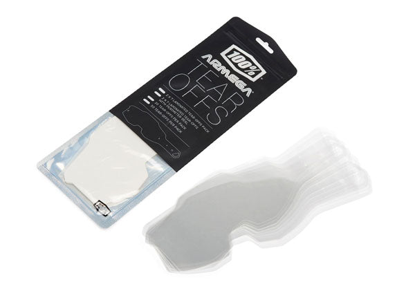 Studio photo showcasing 100%, Armega Goggle Lens, Tear-Off Accessories, Goggle Tear-Offs, SKU 5804910070, color options Blue Lens, Yellow  Lens, Smoke Lens, Clear Lens, Dark Smoke Lens, Persimmon Lens, Red Mirror Lens, Silver Mirror Lens and more