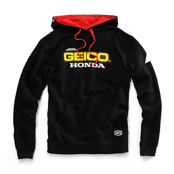 Studio image on a white background of 100%, Geico/Honda Base Hooded Pull-Over Sweatshirt, Sweatshirts & Hoodies, SKU 36900-001-12, color Black, sizes M–L