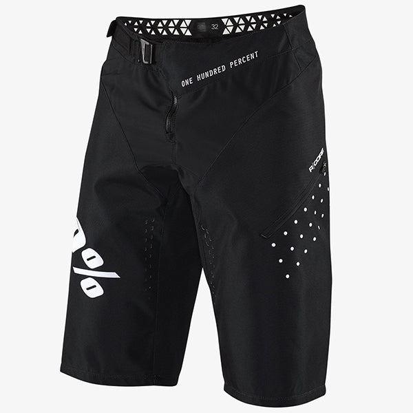 Catalog studio image of 100%, R-Core Short (Youth) (MTB), Shorts, SKU 47601-001-22, color Black, sizes 22–28, Designed for Mountain Bike, BMX and E-Bike riders
