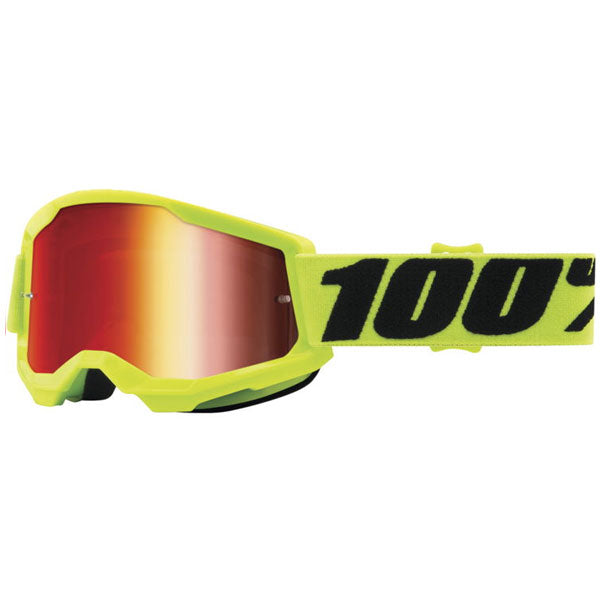Studio product photo on a neutral background of 100%, Strata 2 Goggle Sale (Mirror Lens) (Youth), Goggles, SKU 610-5153, color options Black, Mirror Silver Lens, Yellow, Mirror Red Lens, Fletcher, Mirror Red Lens, Red, Mirror Red Lens