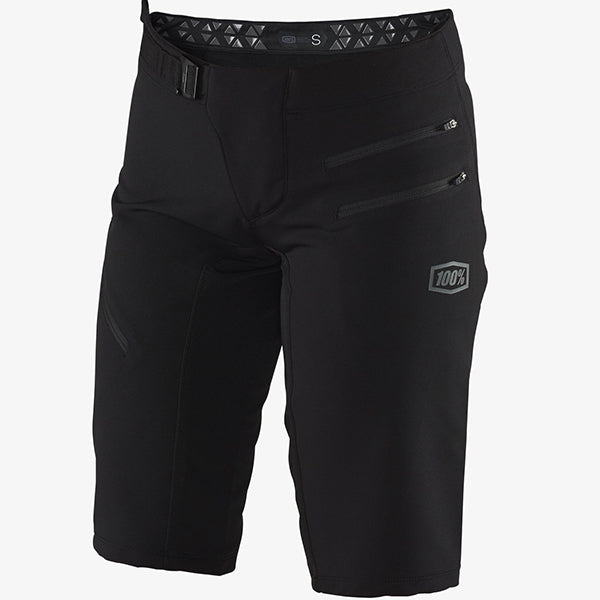 Studio product photo on a neutral background of 100%, Airmatic Short (Women) (MTB), Shorts, SKU 45806-001-10, color options Black, Blue, Red, sizes SM, LG, MD, XL, Designed for Mountain Bike, BMX and E-Bike riders
