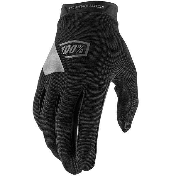 Detailed studio photograph of 100%, Ridecamp Glove, Offroad Gloves, SKU 33305742, color options Black, Fatigue, Fluo Yellow, Navy, Red, sizes MD, SM, LG, XL, 2XL