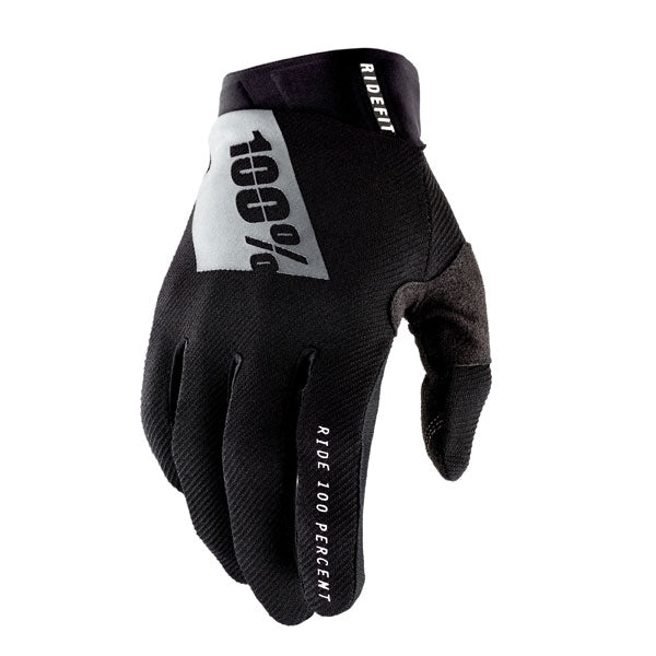 Studio photo showcasing 100%, Ridefit Gloves, Offroad Gloves, SKU 33307077, color options Korp, Korp Yellow, Mars, Black, Fluo/Orange, Stone, Navy/White, Petrol and more, sizes MD, SM, XL, LG, 2XL