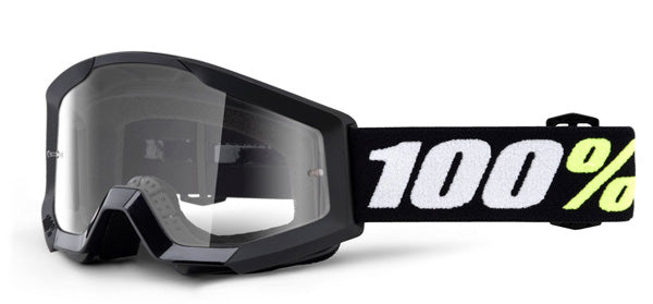 Catalog studio image of 100%, Strata Mini Clear Lens Goggle, Goggles, SKU 26012468, color options Red, Clear Lens, Neon Yellow, Clear Lens, Black, Clear Lens, 24 Black, Clear Lens, 24 Red, Clear Lens, 24 Yellow, Clear Lens